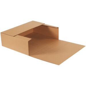 A partially open, flat brown cardboard box resembling a Kraft Jumbo Mailer with flap extended on a white background, perfect for packaging or shipping.