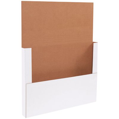 M24182BF.jpg The MH-USA magazine file holder, made from durable white cardboard with an open top and front and brown backing insert, is ideal for vertical organization of documents or magazines, similar to their 24 x 18 x 2 White Easy-Fold Mailers (50/Bundle) designed for efficient storage.