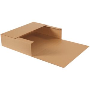A flat, unfolded cardboard sheet with predefined creases and cuts resembles a partially assembled box. Named 24 x 20 x 6 Kraft Jumbo Mailers, it has a rectangular shape in brown like standard shipping boxes. Available in convenient bundles of 20.