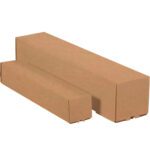 Two plain brown rectangular cardboard boxes of different sizes sit side by side on a white background. Unmarked, they are ideal for packaging or shipping, similar to the 3 x 3 x 48 Kraft Square Mailing Tubes (25/Bundle), which provide simple and reliable protection.