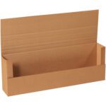 A 36 x 12 x 6 Kraft Jumbo Mailer with an open top and folded sides for easy assembly, available in bundles of 20. The flat, rectangular brown cardboard box appears empty and is shown upright on a white background.