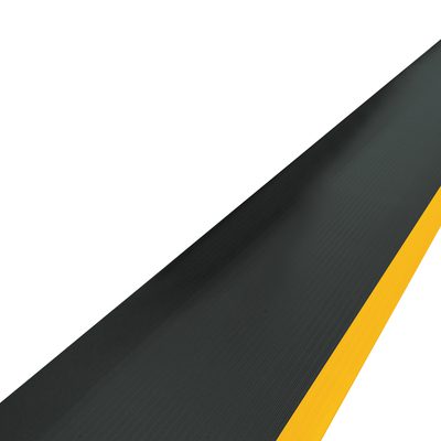 MAT101BY.jpg A long, dark strip with a yellow edge, similar to the MH-USA 2 x 3 Black/Yellow Economy Anti-Fatigue Mat, runs diagonally across a white background.