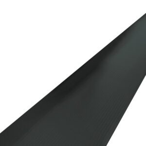 The MH-USA 3 x 12 Black Economy Anti-Fatigue Mat features a long, textured strip with a glossy finish that subtly reflects light, ideal for reducing fatigue in any workspace.