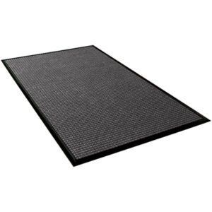 A 6 x 6 Medium Gray Waterhog™ Mat with a textured surface and slender border is shown from an angled view on a white background.