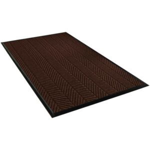 Introducing the Waterhog™ Elite Mat, a 4 x 6 rectangular mat in brown with a herringbone pattern and black edging, ideal for welcoming guests.