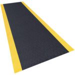 The MH-USA 3 x 60 Black/Yellow Premium Anti-Fatigue Mat features a black textured surface with yellow edges for enhanced safety and grip, ideal for industrial or workshop settings where comfort and stability are critical.