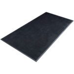 The MH-USA 24 x 32 Black Rubberized Entry Mat, perfect for indoor and outdoor use, has a textured surface and raised edges. Its rectangular shape lies flat against a white background, offering stability and style at your doorstep.