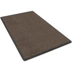 The MH-USA 3 x 5 Brown Deluxe Entry Mat, with a ribbed texture and black border, is showcased on a white background.
