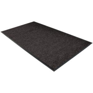 The MH-USA 3 x 5 Charcoal Deluxe Vinyl Carpet Mat is rectangular and black, featuring a textured surface and shown lying flat on a white background from a slight angle.