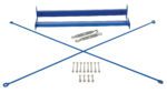 The Vestil Medium Duty Cantilever Brace Set 120X36 includes a blue metal bracket with two rods forming an X shape, along with two turnbuckles and small bolts.