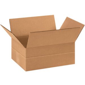 The MH-USA Multi-Depth Corrugated Boxes, measuring 11 3/4 x 8 3/4 x 4 3/4 inches, are displayed with partially raised flaps against a plain white background.