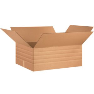 An MH-USA 30 x 24 x 12 Multi-Depth Corrugated Box from the 15/Bundle set sits open with flaps spread outward against a plain white background.