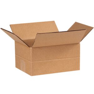 The MH-USA 8 x 6 x 4 Multi-Depth Corrugated Box, with its flaps open, showcases its plain brown surface against a white background. This empty box is part of a convenient bundle of 25 for versatile packaging needs.