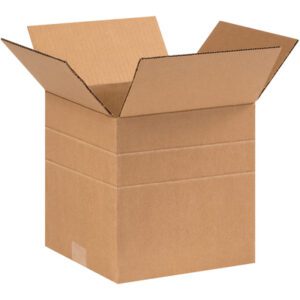 The MH-USA 9 x 9 x 9 Multi-Depth Corrugated Boxes, shown open on a white background, are sturdy and perfect for packing or storage. They come in a convenient bundle of 25.