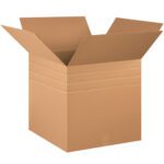 The MH-USA 20 x 20 x 20 Heavy-Duty Multi-Depth Boxes feature outward extended flaps and durable, corrugated sides against a white background. Each bundle includes ten robust boxes for versatile use.