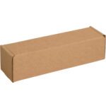 A long, brown rectangular cardboard box with closed flaps, labeled as a 10 x 4 x 4 Kraft Deluxe Literature Mailer (50/Bundle), is placed against a white background.