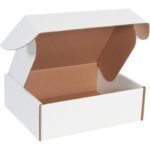 The MH-USA 12 x 10 x 4 White Deluxe Literature Mailer (50/Bundle) has an open design with raised flaps, a brown interior, and a simple rectangular shape, ideal for versatile packaging.