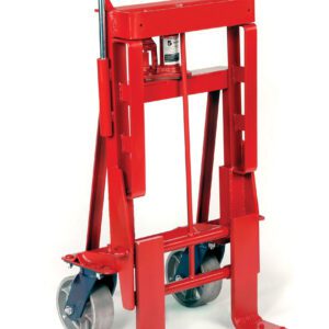 The Vestil Vend. Machine-Furn. Movers, with a 10,000 lb capacity, includes a hydraulic lift, two sturdy wheels, a top handle, and an extended base for stability—perfect for moving heavy objects.