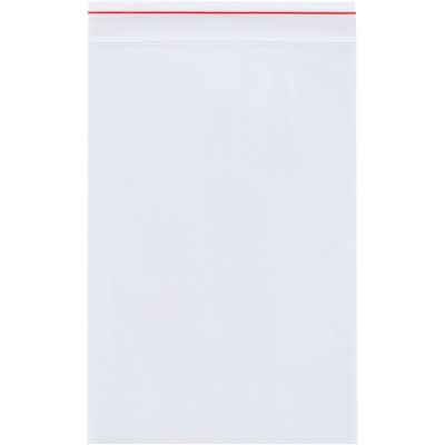 MG3635.jpg The 8 x 10 - 2 Mil Minigrip® reclosable poly bag comes in a bulk case of 1000, with a red zip lock and a white writable area above the seal. Its transparent design ensures excellent visibility on a clean white background.
