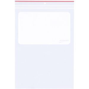 The 9 x 12 Minigrip® poly bag has a sturdy 4 Mil design, red zip seal, hang holes, and a white block for labeling. Comes in cases of 1000.