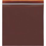 A dark brown 6 x 8 Minigrip® Reclosable Lab Guard® UV Protection Bag (1000/Case) with a red and white zipper seal, lays flat on a white background.