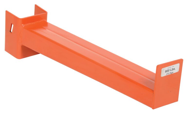 The Vestil Medium Cantilever Incline Arm 24 In has an orange steel beam with a flat base and vertical ends, marked 600 Lbs. on one end. Built for heavy-duty use, this industrial piece provides robust functionality as a support or lifting accessory.