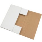 The MH-USA 15 x 11 1/8 x 2 White Easy-Fold Mailers (50/Bundle) feature scored lines for effortless folding and adjustable thickness, with a white exterior and brown interior for style and functionality.