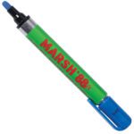 The Blue Marsh® 88fx Metal Paint Marker, part of a convenient 12-pack, showcases a green body with a blue cap and tip, labeled MARSH 88 fx in bold red. The cap secures firmly to ensure precision and reliability.