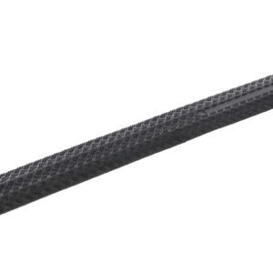 Close-up of a textured black rubber strip with a diamond pattern, identified as the Vestil Anti-Slip Rubber Cable Guard Black, featuring a groove along one edge, possibly for use as a mat or floor covering.