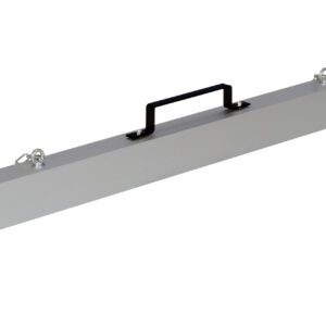The sleek, sturdy rectangular metal carrying case with a black handle and silver latches is ideal for professionals needing to transport long items like tools or equipment. Offering reliable protection, it complements the Vestil Heavy Duty Magnet Sweeper Chain Hang 60 against a plain white backdrop.