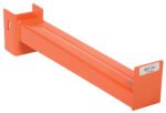 The Vestil Medium Cant Racking Straight Arm 24 In is an orange metal beam bracket with square end fittings, designed to support up to 600 lbs (272 kg). It has a rectangular cross-section and a glossy finish.