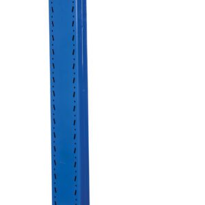 The Vestil Cantilever Single Upright Md 8Ft 30/36 Arm features a blue metal design with a perforated side for easy adjustment, standing tall on its sturdy rectangular base secured with visible bolts for reliable support.
