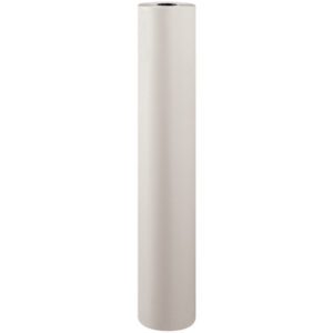 A vertical roll of white paper stands upright on a plain background, exemplifying the MH-USA 48 - Newsprint Rolls. This cylinder looks full, showcasing an approximate length of 1440 feet without any text or branding.