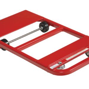 A red mechanics creeper with a padded headrest and four wheels is great for sliding under vehicles, just like the Vestil Nose Plate Dolly 600 Lb cap with its sturdy 32 x 18 frame.