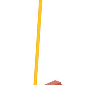 A toy pogo stick with a bright yellow handle, red grip, foot pedal, and ridged base offers comfort and control similar to the durable build of the Vestil Molded Ergo-Handled Wheel Chock 8 In.