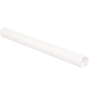 A plain white cylindrical poster tube lies horizontally against a white background, resembling an open-ended MH-USA 2 x 30 White Tube from the (50/Case) set.
