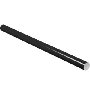 A glossy black roll of material with a white inside is set diagonally against a plain white background, resembling the MH-USA 2 x 36 Black Tubes with Caps (50/Case).