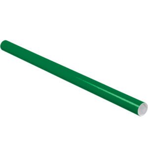The MH-USA 2 x 36 Green Tubes with Caps (50/Case) feature shiny green wrapping paper displayed horizontally against a white background, revealing the tubes interior at the right end.