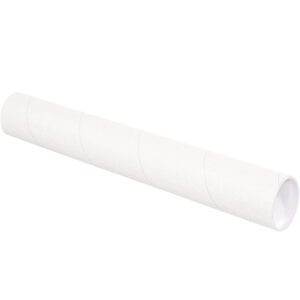 A plain, white, cylindrical cardboard tube is shown against a white backdrop. Displaying the MH-USA 3 x 12 White Tubes with Caps (24/Case), it features an open-ended design ideal for standard shipping or mailing.