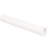 A white, empty cardboard tube from the MH-USA 3 x 24 White Tubes with Caps (24/Case) collection is displayed against a plain white background, showcasing its smooth cylindrical surface typical of a used roll.