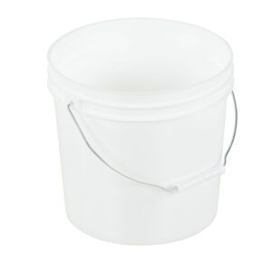 A Vestil White Open Head Pail Steel Hand 3.5 Gal is featured against a white backdrop, showcasing its sturdy steel handle, smooth surface, and classic rounded shape in a pristine, empty state.
