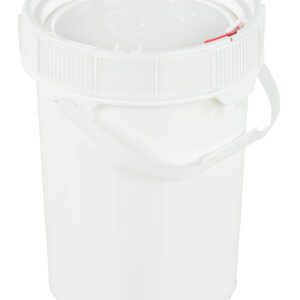 The Vestil White Screw Top Pail & Lid 5 Gallon is a durable plastic bucket featuring a secure lid and sturdy handle, ideal for efficiently storing or transporting various materials.