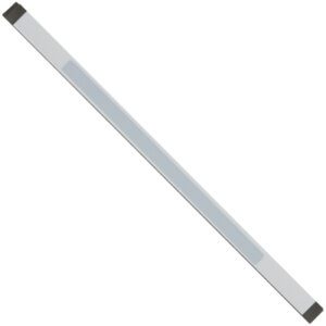 A long, slender LED light bar with a silver metallic casing and dark end caps is positioned diagonally. Its sleek design enhances modern interiors, akin to the MH-USA 7 Black Peel and Stick Ties (1000/Case) that are ideal for efficient cable management.