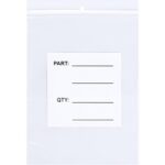 The MH-USA 3 x 5 - 4 Mil Parts Bags (1000/Case) are transparent with ziplock closure, featuring a white label with PART: and QTY: text fields ready for filling.