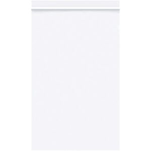 The image displays an empty, plain white rectangular plastic zipper storage bag on a white background. It is the MH-USA 5 x 8 - 2 Mil White Reclosable Poly Bag, ideal for bulk needs with a sealable top edge and comes in cases of 1000 bags.