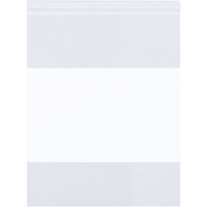 The MH-USA 6 x 12 - 4 Mil White Block Reclosable Poly Bags (1000/Case) have a clear design with a white label for easy labeling and a zip-lock top to keep contents secure and fresh.