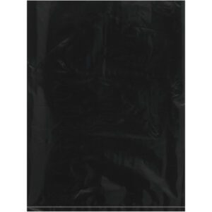 A shiny black plastic garbage bag, similar to the MH-USA 9 x 12 - 2 Mil Black Flat Poly Bags (1000/Case), smooth with subtle wrinkles and light reflections, fills the entire frame.