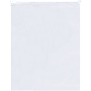 The MH-USA 14 x 10 - 3 Mil Slide-Seal Reclosable Poly Bags, shown on a white background, are transparent with a secure top seal. Sold in cases of 100, they offer durability and convenience for versatile storage needs.