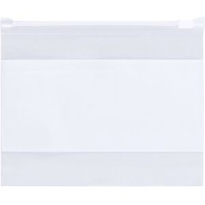 A transparent MH-USA 16 x 16 - 3 Mil Slide-Seal Reclosable White Block Poly Bag is shown on a white background, emphasizing the top seal and smooth texture, ideal for versatile storage. Comes in a case of 100 bags.