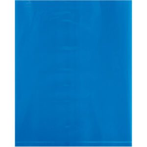 A glossy, plain blue plastic folder, like the MH-USA 12 x 15 - 2 Mil Blue Flat Poly Bags (1000/Case), is shown on a white background. With a straight bottom edge and slight transparency, it epitomizes simplicity and utility.